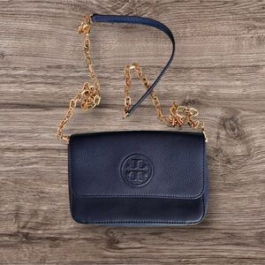 Tory Burch Navy Blue Crossbody with Gold Chain